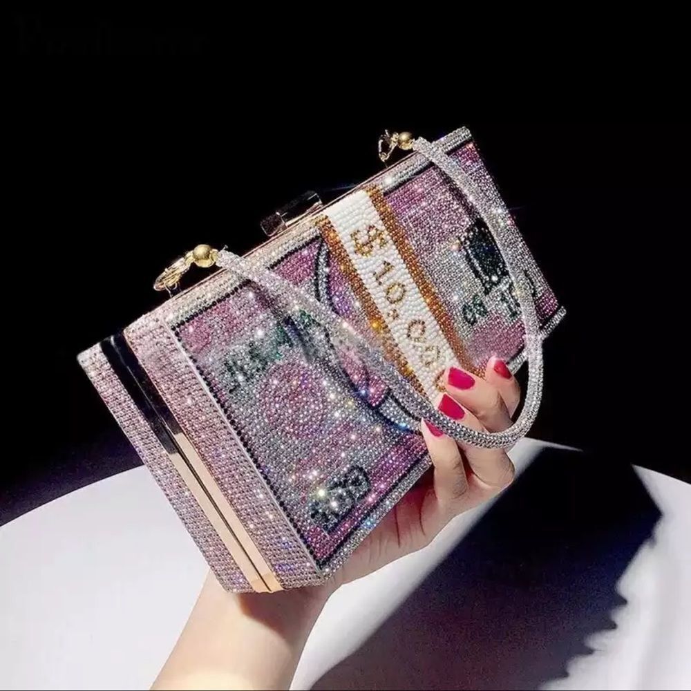 PINK BLING BLING RHINESTONES BAG WITH STRAP